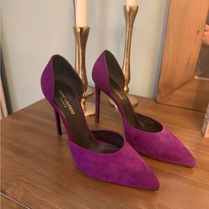 Saint Laurent Purple Suede Pointed D'Orsay Stiletto Heels